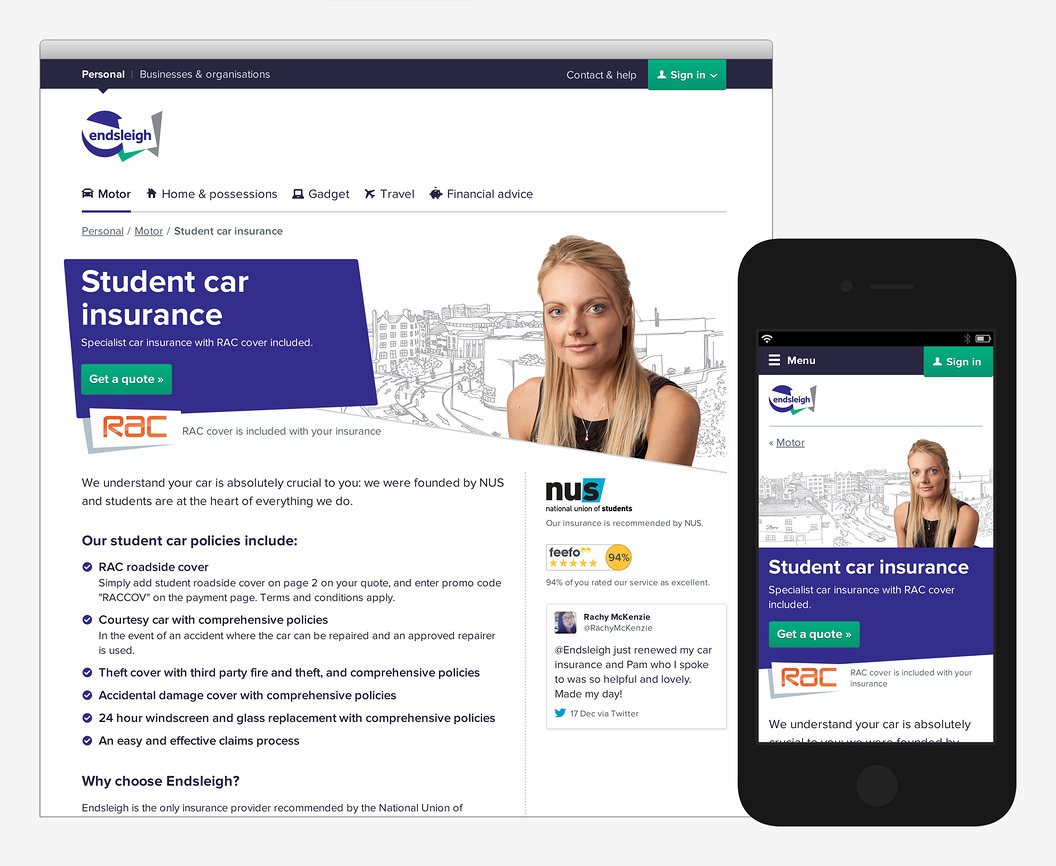 Student motor insurance landing page